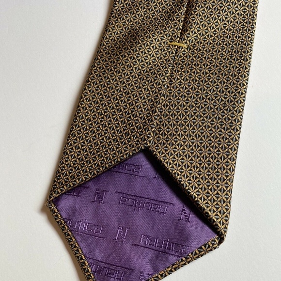 Nautica Men Tie Gold/Purple 100% Silk Made In Mexico - Picture 2 of 12